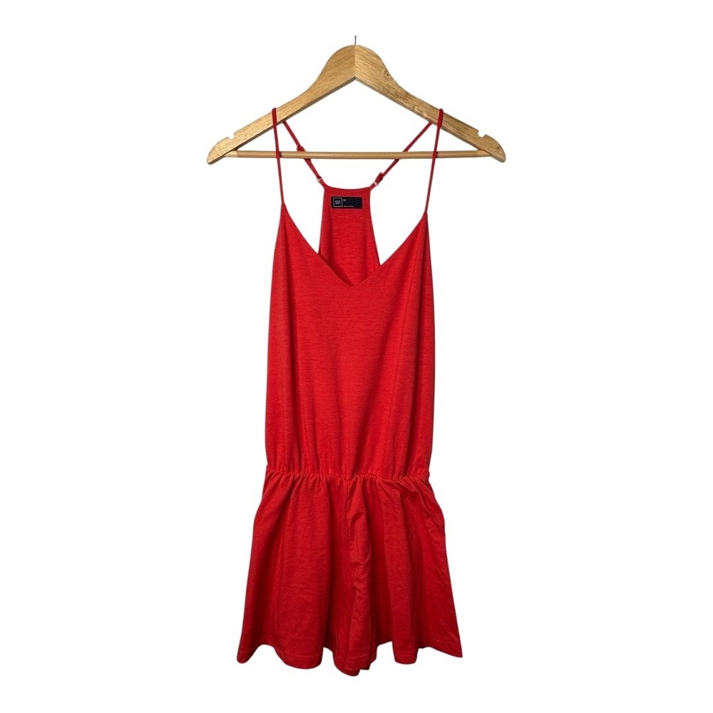 GAP‎ Red Orange Cami Romper Jumpsuit Sleeveless V Neck Casual Summer Size XS